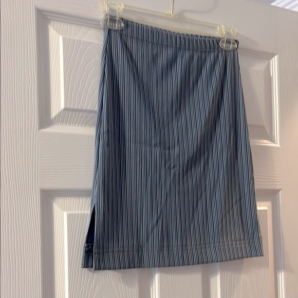 Blue Striped Skirt w/ Side Slit - Picture 1 of 10